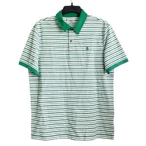 Bogner Timo Striped Polo Shirt in Green & White, NWT, Size M